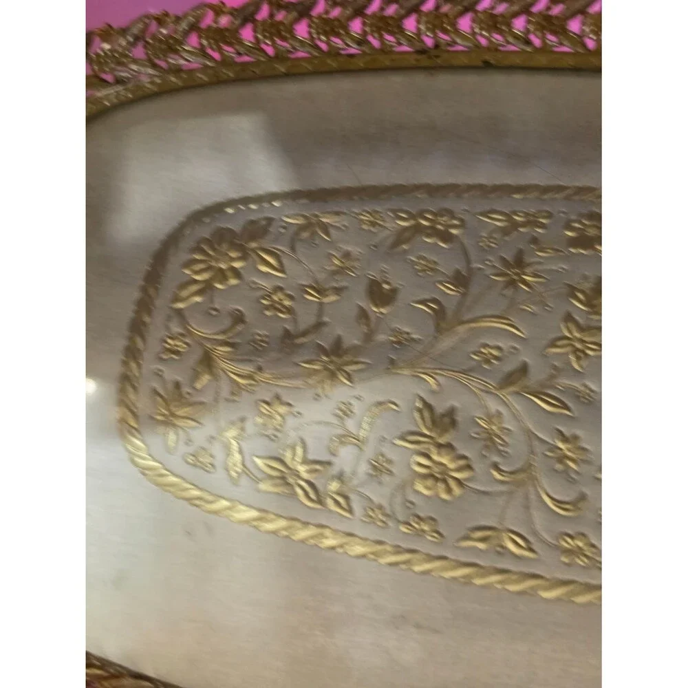 AT-1 Vintage Gold And Sliver Decorative Serving Tray - Elegant Floral Pattern
